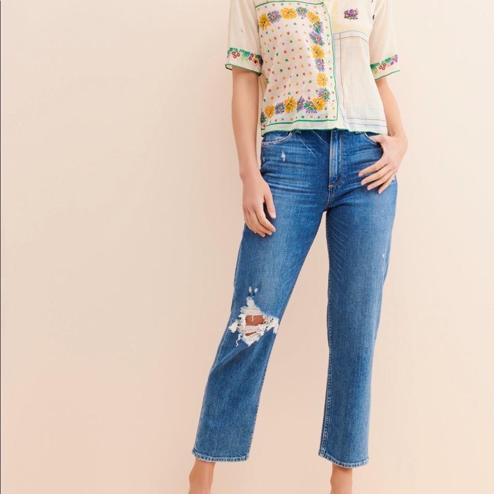 Noelle Distressed Straight-Leg Jeans | Medium Wash | 30 Paige jeans gently worn